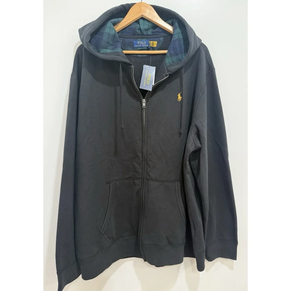 NWT Polo Ralph Lauren The RL Fleece Full-Zip Black Hoodie Men's Sz 2XL